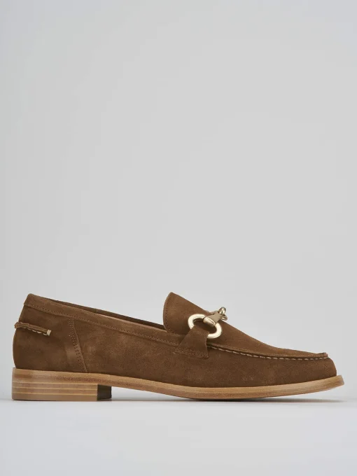 Mocassino tacco 1 cm marrone camoscio