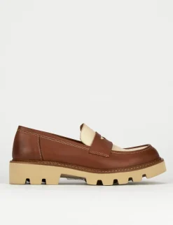 Mocassino tacco 1 cm marrone pelle