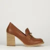 Mocassino tacco 7 cm marrone pelle