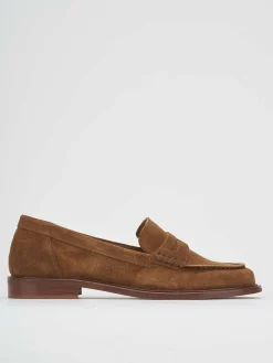 Mocassino tacco 1 cm marrone camoscio