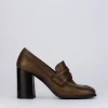 Mocassino tacco 9 cm marrone pelle