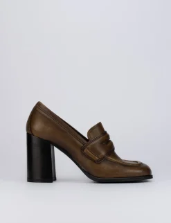 Mocassino tacco 9 cm marrone pelle