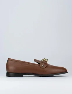 Mocassino tacco 1 cm marrone pelle