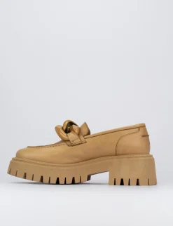 Mocassino tacco 1 cm marrone pelle