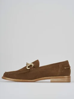 Mocassino tacco 1 cm marrone camoscio