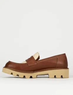 Mocassino tacco 1 cm marrone pelle