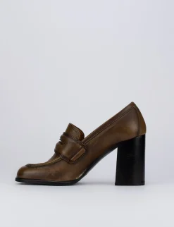 Mocassino tacco 9 cm marrone pelle