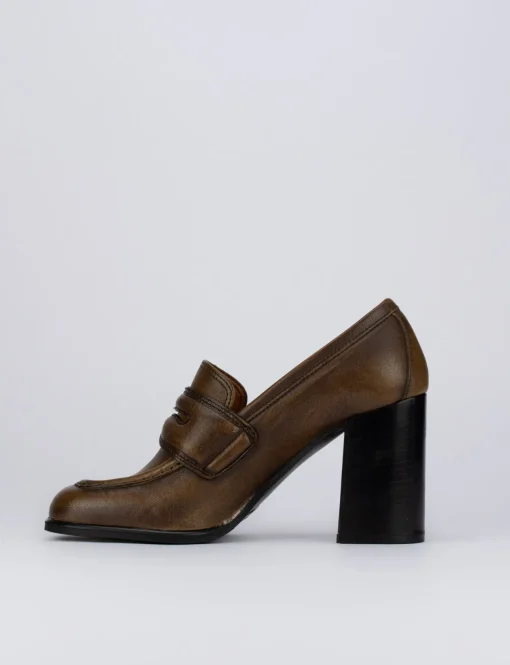 Mocassino tacco 9 cm marrone pelle