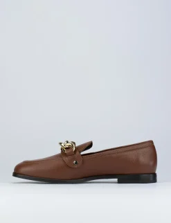 Mocassino tacco 1 cm marrone pelle