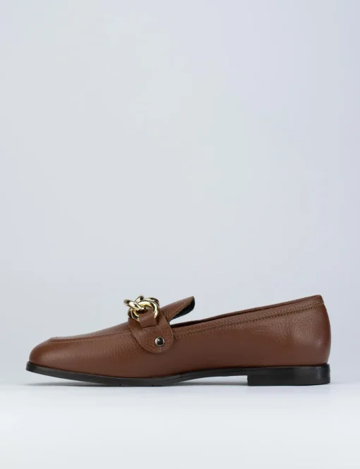 Mocassino tacco 1 cm marrone pelle