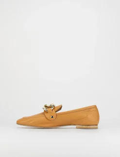 Mocassino tacco 1 cm marrone pelle