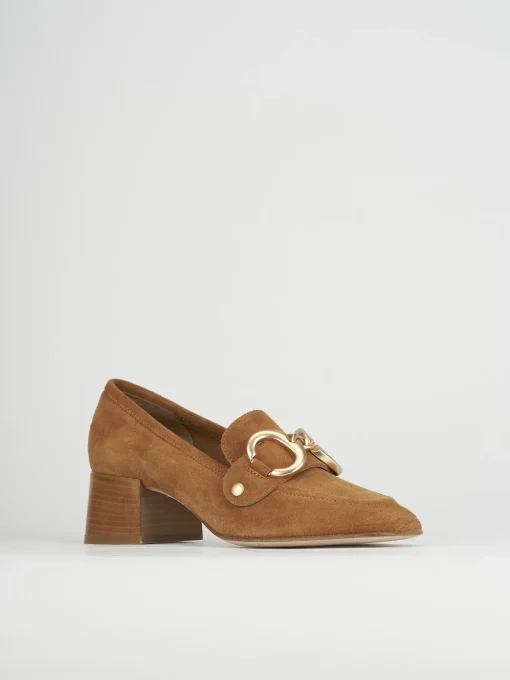 Mocassino tacco 6 cm marrone camoscio