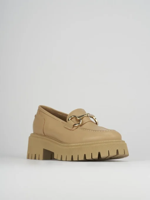 Mocassino tacco 1 cm marrone pelle