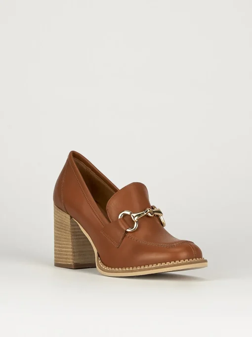 Mocassino tacco 7 cm marrone pelle