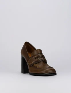 Mocassino tacco 9 cm marrone pelle