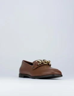 Mocassino tacco 1 cm marrone pelle