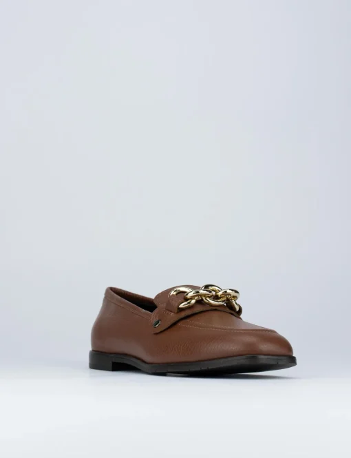 Mocassino tacco 1 cm marrone pelle