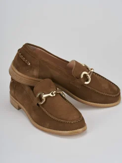 Mocassino tacco 1 cm marrone camoscio