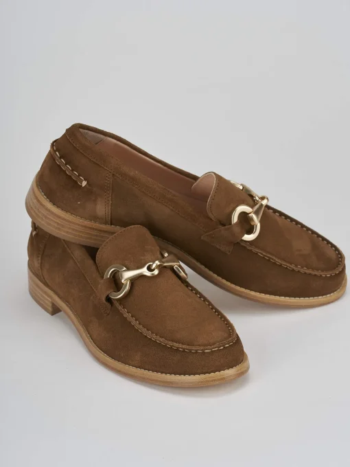 Mocassino tacco 1 cm marrone camoscio