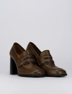 Mocassino tacco 9 cm marrone pelle