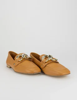 Mocassino tacco 1 cm marrone pelle