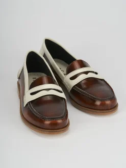 Mocassino tacco 1 cm marrone pelle