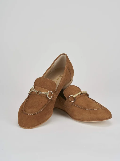 Mocassino tacco 1 cm marrone camoscio