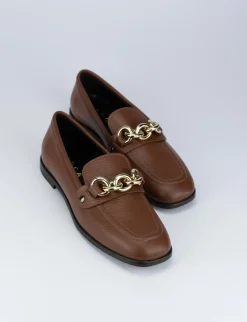 Mocassino tacco 1 cm marrone pelle
