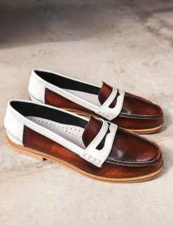 Mocassino tacco 1 cm marrone pelle