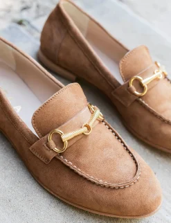 Mocassino tacco 1 cm marrone camoscio