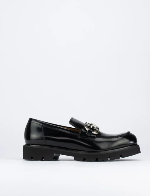 Mocassino tacco 1 cm nero pelle
