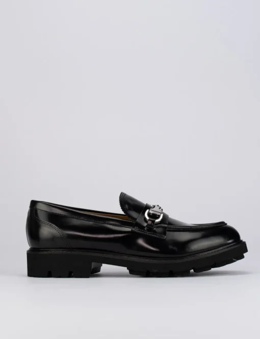 Mocassino tacco 1 cm nero pelle