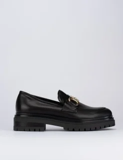 Mocassino tacco 1 cm nero pelle