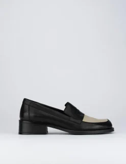 Mocassino tacco 1 cm nero pelle