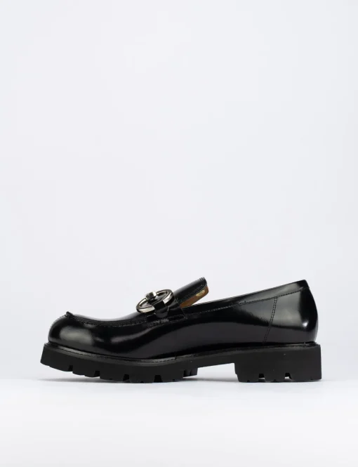 Mocassino tacco 1 cm nero pelle