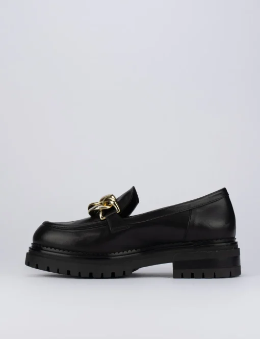 Mocassino tacco 1 cm nero pelle