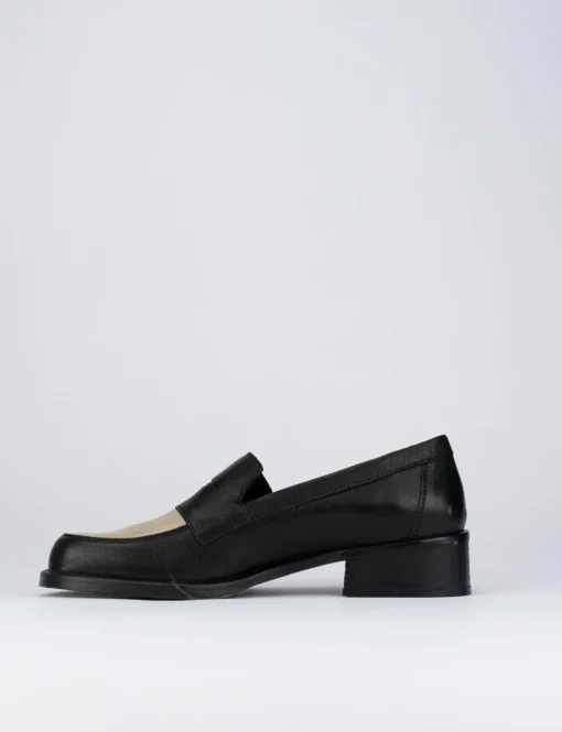 Mocassino tacco 1 cm nero pelle