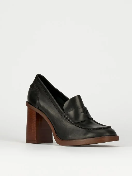 Mocassino tacco 9 cm nero pelle
