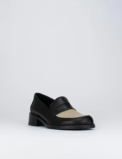 Mocassino tacco 1 cm nero pelle