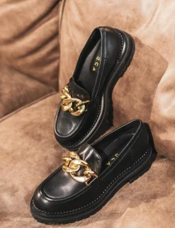 Mocassino tacco 1 cm nero pelle