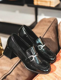 Mocassino tacco 9 cm nero pelle