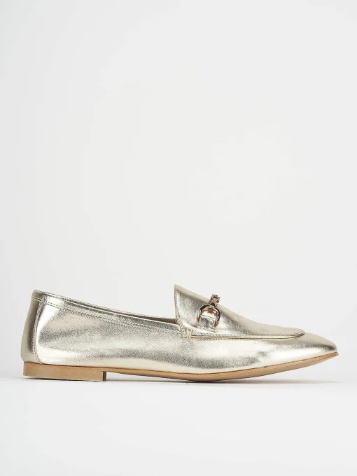 Mocassino tacco 1 cm oro pelle