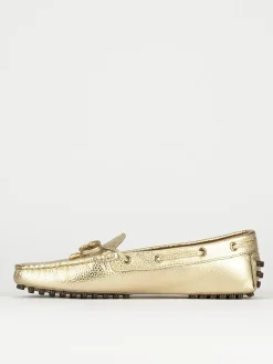 Mocassino tacco 1 cm oro pelle