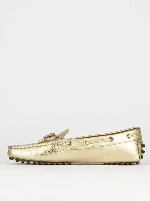 Mocassino tacco 1 cm oro pelle