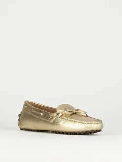 Mocassino tacco 1 cm oro pelle