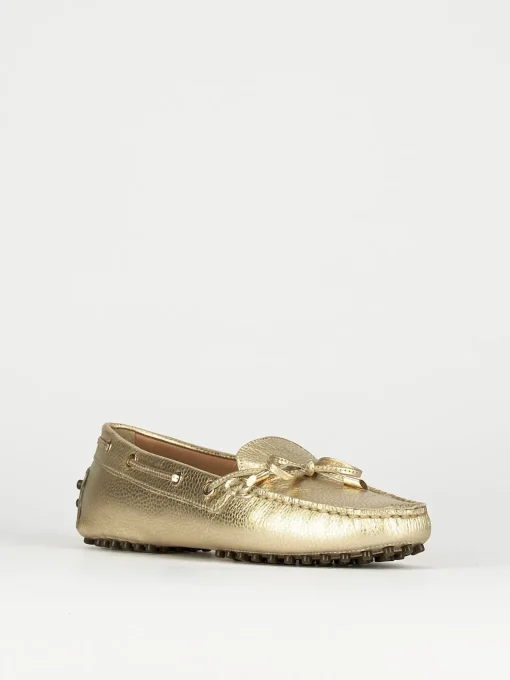 Mocassino tacco 1 cm oro pelle
