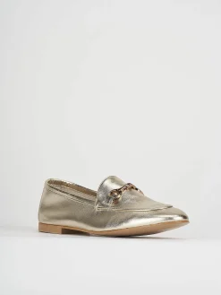 Mocassino tacco 1 cm oro pelle