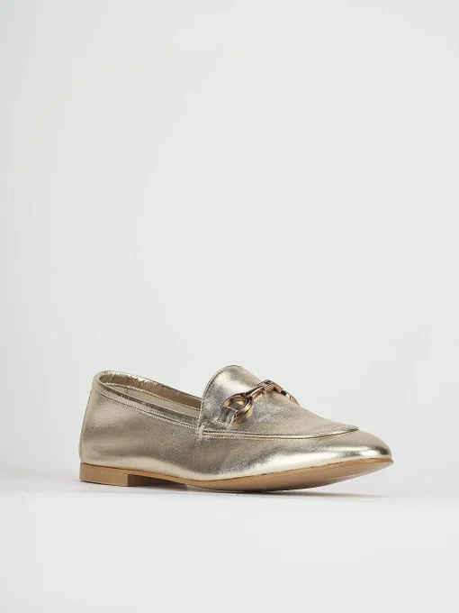 Mocassino tacco 1 cm oro pelle