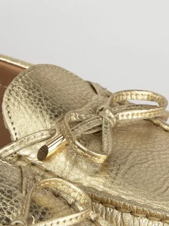 Mocassino tacco 1 cm oro pelle