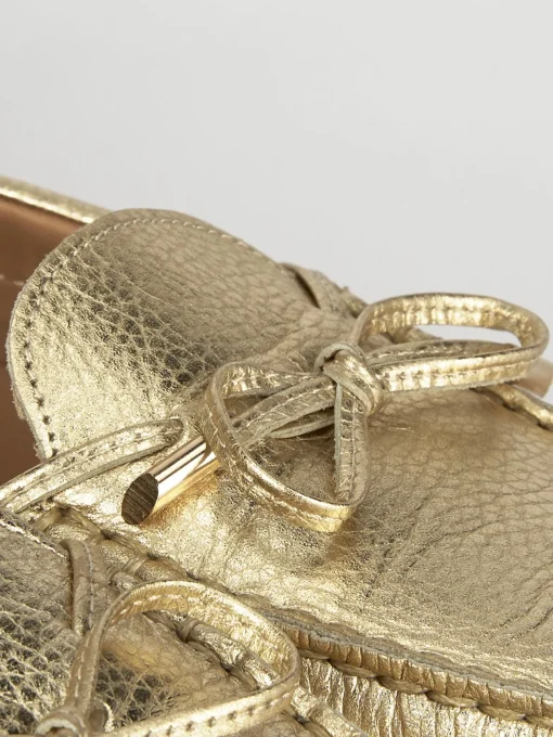 Mocassino tacco 1 cm oro pelle